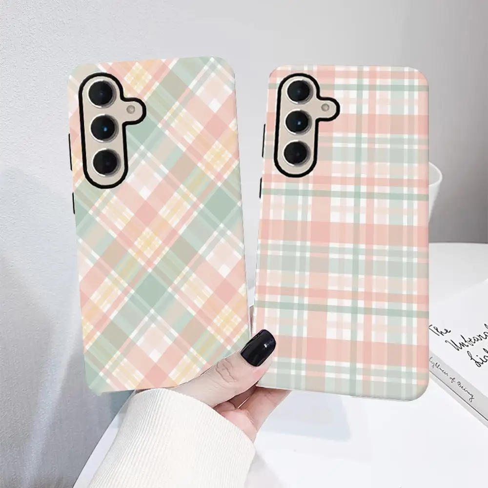 

Grid Texture Phone Case For SamsungS25 GalaxyS24Ultra 23plus S22 21 A56 36 26 16 Luxury Double Layer Back Cover