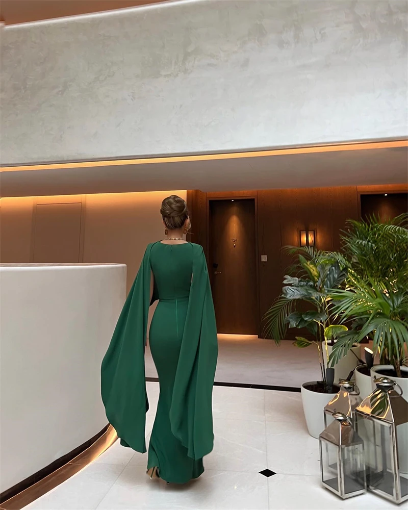 Grüne Meerjungfrau Abendkleid lange Ärmel Satin knöchel lange Vintage Saudi-Arabien Party kleider Kleider für Frauen Robe de Soirée