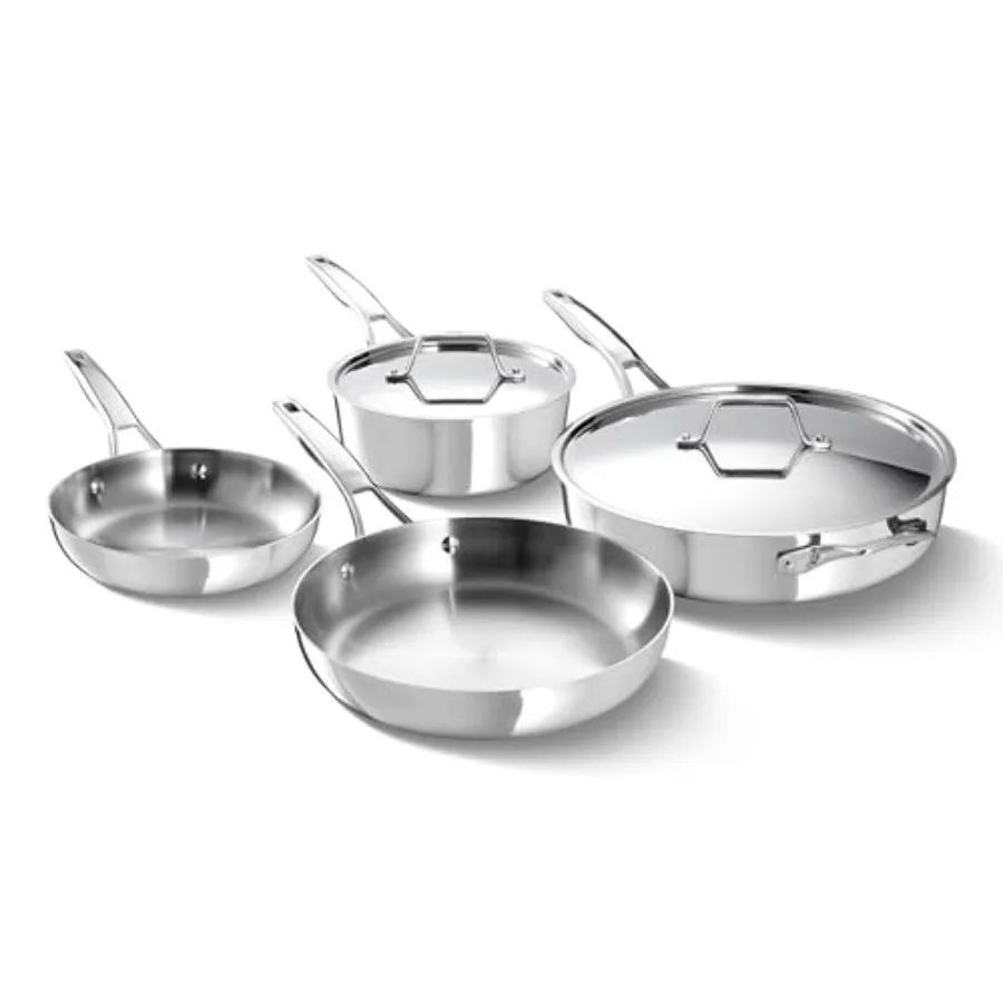 

5-Ply Polished Stainless Steel Cookware Set with Turbo Heat Tech 6-Piece Induction Compatible Oven Safe to 500F PFOA Free Polis