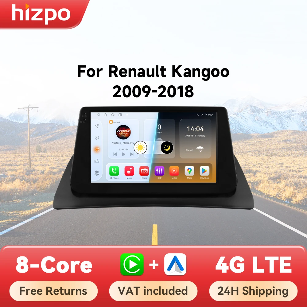Hizpo-Autoradio Android Auto pour Renault, Kangoo 2009-2018, Lecteur de Limitation, Carplay, GPS, Système Intelligent, Sans DVD 2DIN, Unité Principale
