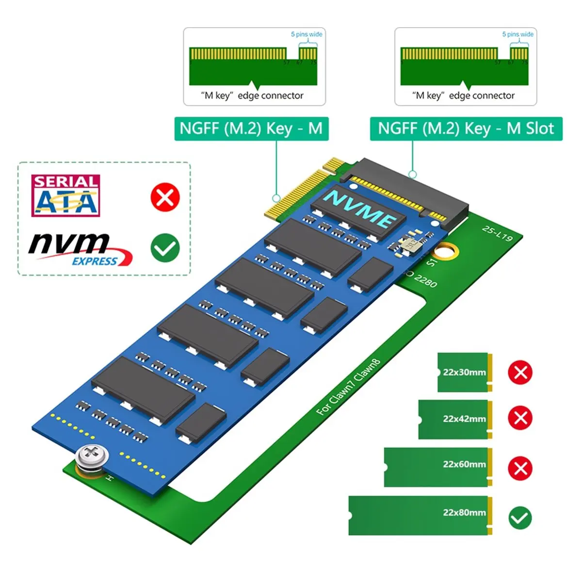 For Claw7 Claw8 Conversion 2230 to 2280 SSD Hard Drive Expansion Adapter NVME M-Key M.2 PCIE 4.0 Adapter