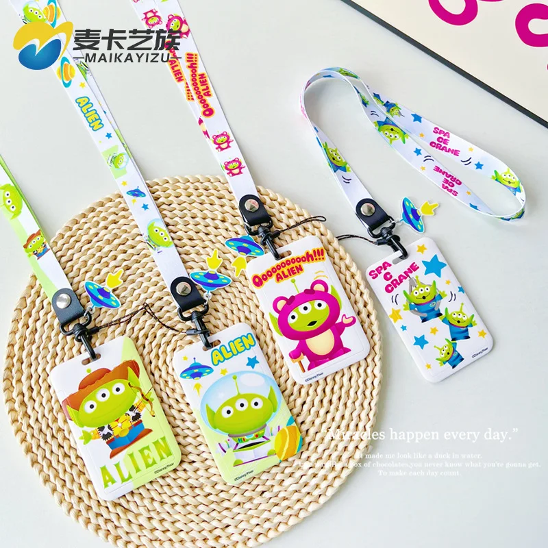 

New Disney Three Eyed Card Holder Long Rope Kawaii Bus Card Holder Student Meal Card Campus Access Card Holder Neck Hanging