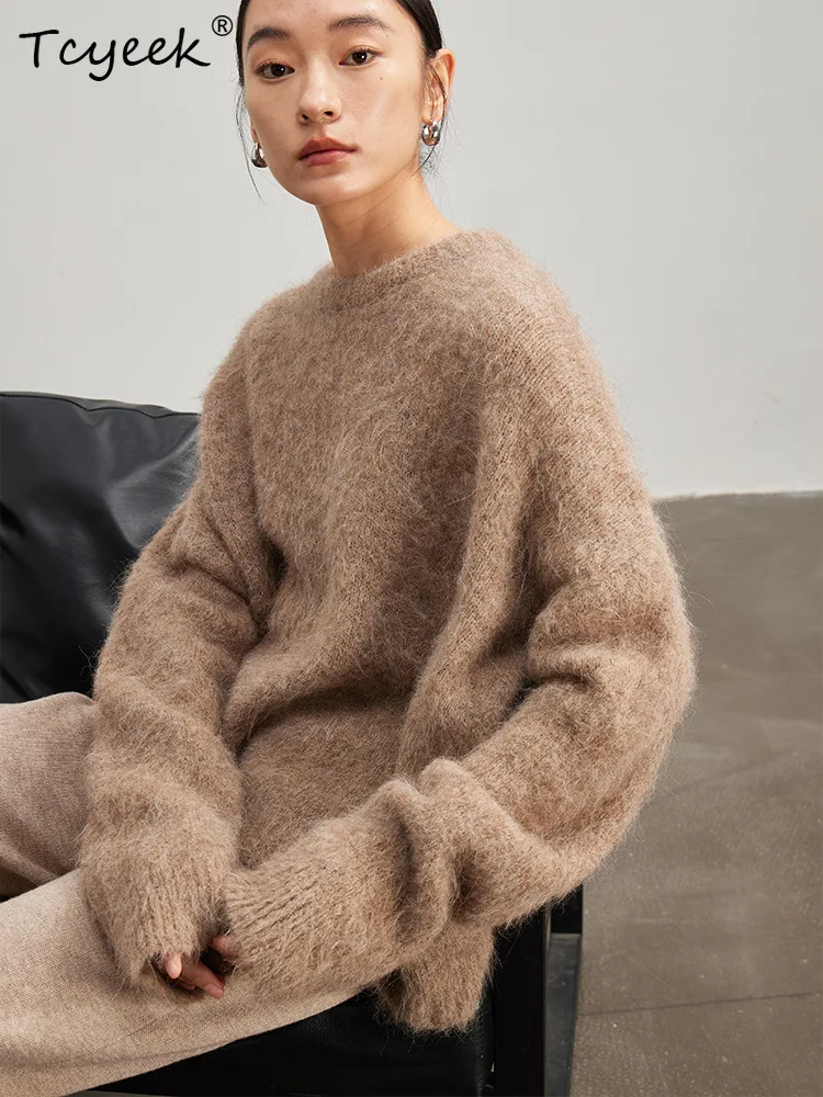 

Tcyeek-Dropped Sleeved Loose Sweaters for Women, Warm Alpace Pullovers, Chic Top, Camel, Beige, 2024 Fall Winter, T49301QM