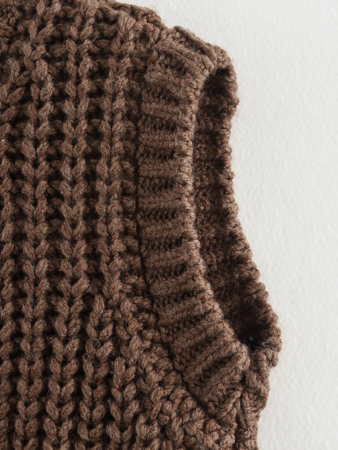 Chaleco de punto informal para mujer, suéter liso con cuello redondo y un solo pecho sin mangas con bolsillo, chalecos Vintage para otoño e invierno