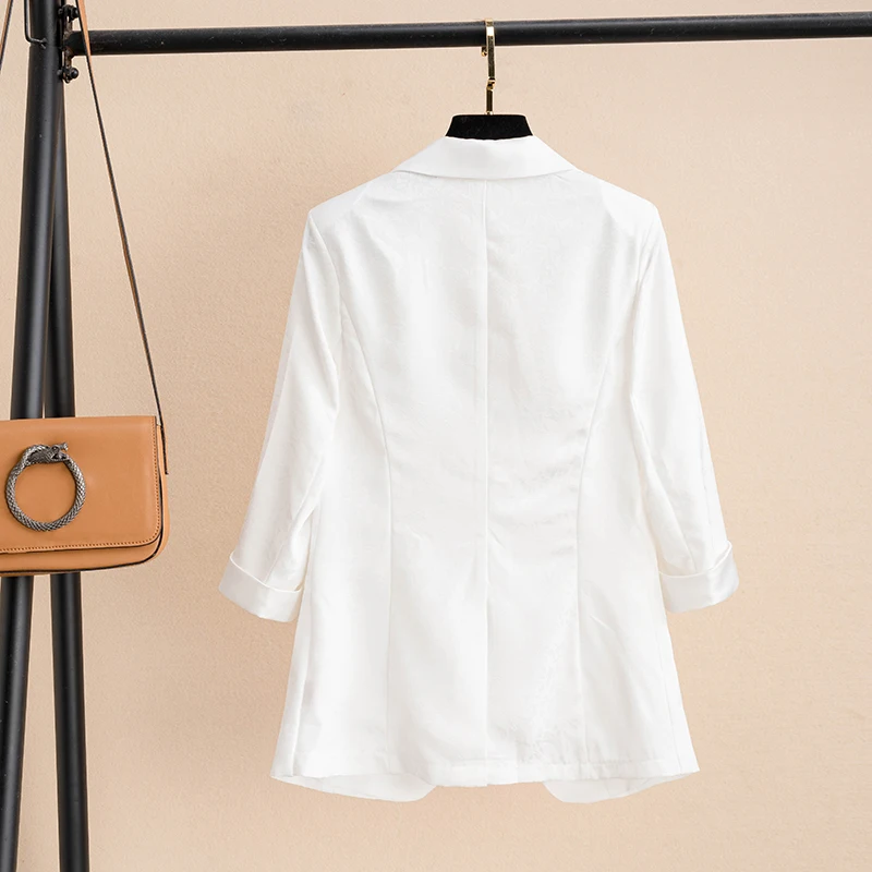 เสื้อเบลาส์ผู้หญิงทรงเข้ารูป แขนเจ็ดส่วน ลายปักดอกไม้สีขาว สไตล์มืออาชีพ คุณภาพดี บางเบา เหมาะสำหรับฤดูใบไม้ผลิและฤดูร้อน