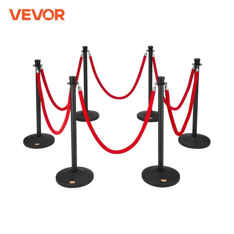 VEVOR Stanchion Posts w/ Velvet Ropes Carbon Steel Crowd Control Stanchion Barrier Line Divider Fillable Plastic Base for Party