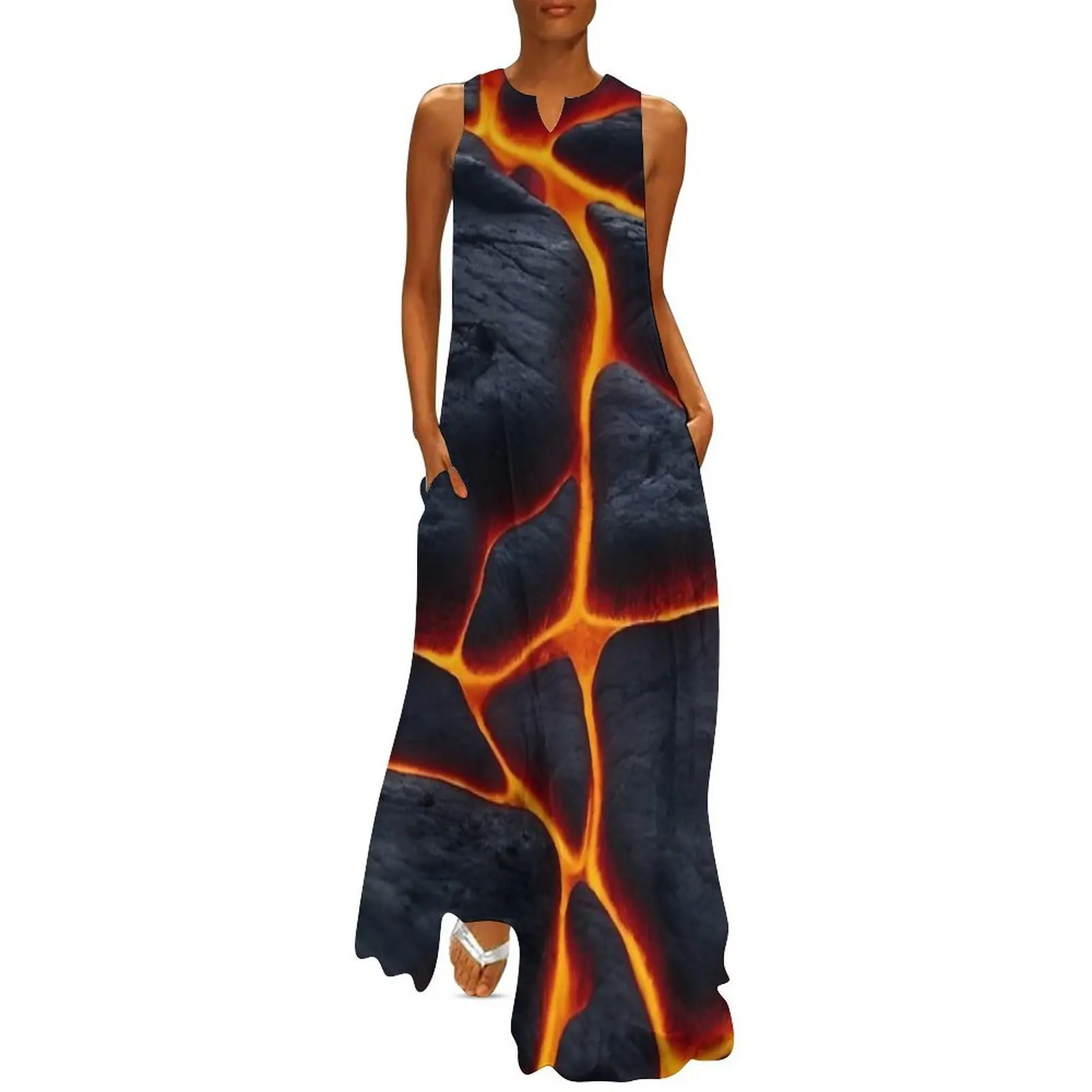 

Beautiful Elegant Lava Volcano Decor Long Dress luxury dress chic and elegant woman dress luxury woman party