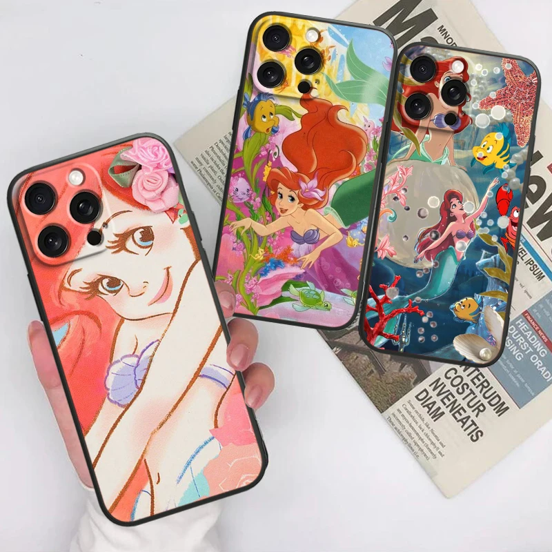 

Disney Princess Ariel Beautiful For iPhone 15 14 13 12 11 XS XR X 8 7 SE Pro Max Plus Mini Black Cover Phone Case