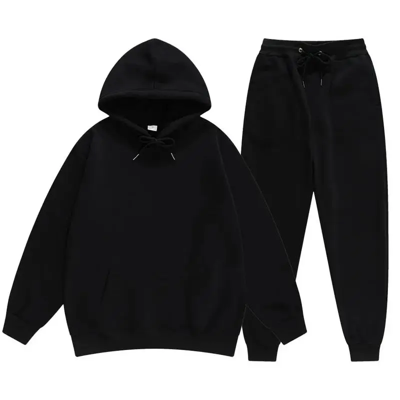 

Men's And Women's Solid Color Long Sleeves Two Pieces Set hooded Sweatshirt Suit Men Woman Sportswear Hoodie + Pants