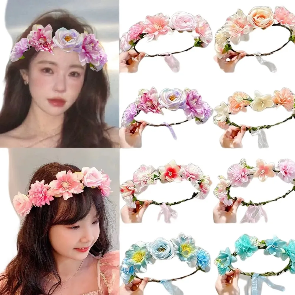 

Fascinating Artificial Flower Fairy Flower Crown Bride Wedding with Ribbon Braided Wreath Headpiece Wedding Headband