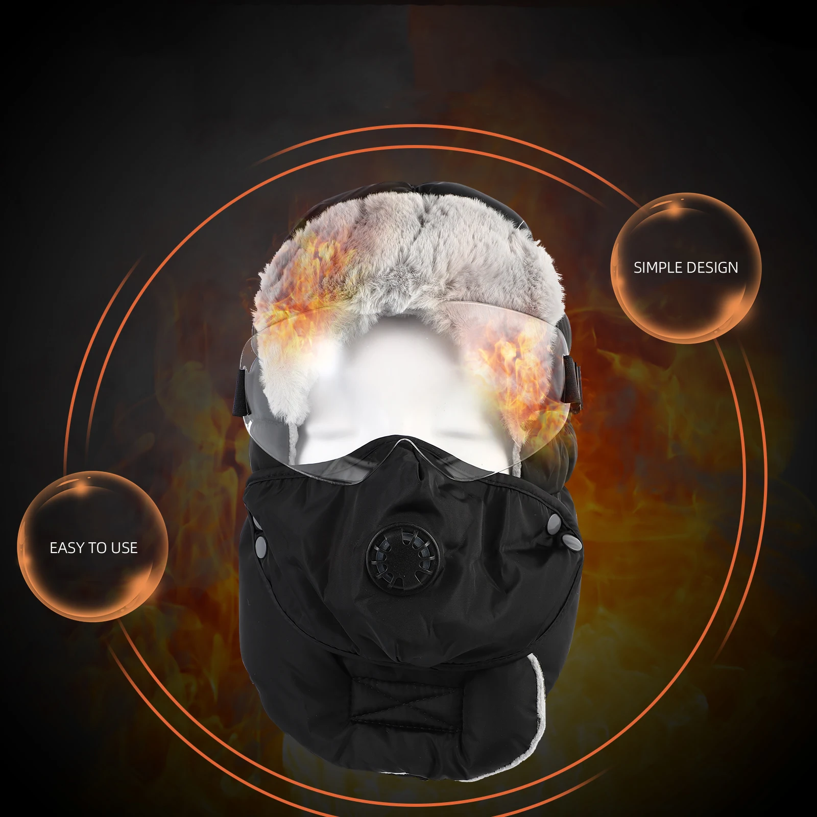 

1 Set Cozy Cotton Winter Hat With Adjustable Face Mask Windproof Outdoor Protection Goggles