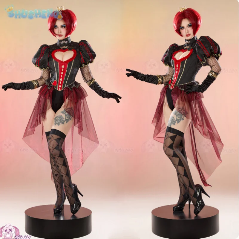 

Queen of Hearts Cosplay Costume Alice in Wonderland Halloween women's fantasy jumpsuit crown gloves socks sexy uniform set