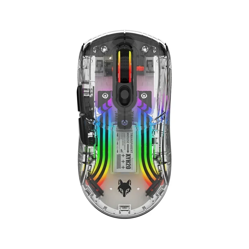 Ratón inalámbrico XYH20 BT5.0 2,4G, ratón mecánico RGB transparente de tres modos, ratón silencioso para deportes electrónicos para videojuegos con cable