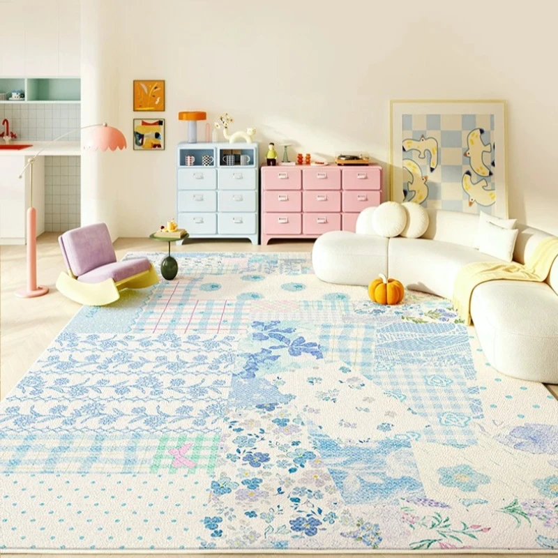 Flowers Carpets for Living Room Dopamine Colorful Bedroom Decor Carpet Splicing Grid Design Bedside Rug Home Thicken Floor Mat