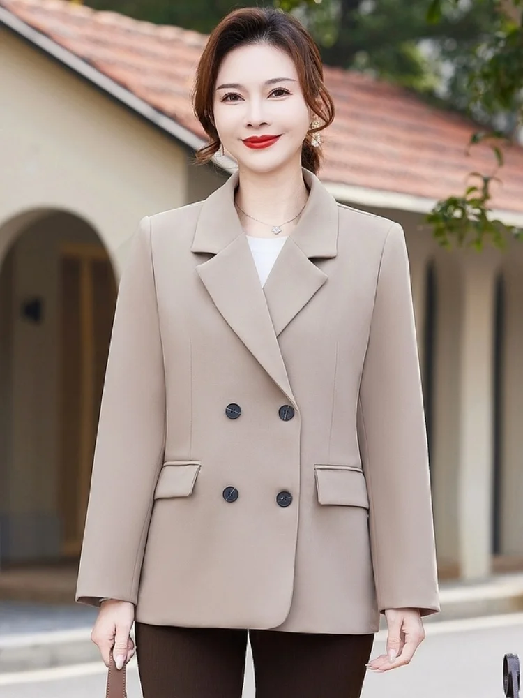 

Модный однотонный пиджак с длинными рукавами для женщин среднего возраста, осенняя повседневная удобная куртка из полиэфирного волокна