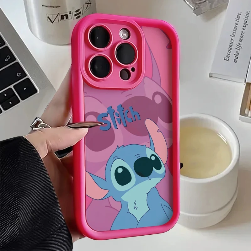 Cute Pink Stitch Couple Phone Case For iPhone 16 15 14 13 12 11 Pro Max XR XS 7 8 Plus Cartoon Soft Silicone Shockproof Cover