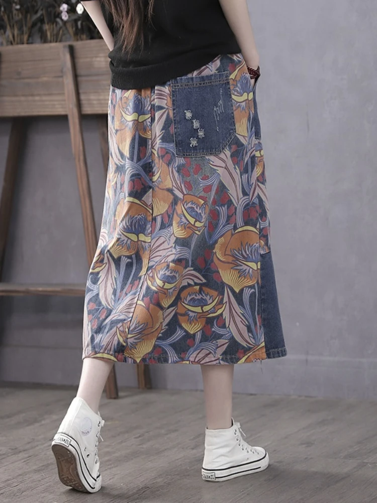 Max LuLu Spring Ladies Patchwork Denim Ripped Skirts 2025 Harajuku Loose Womens Printed Luxury High Waist A-LINE Vintage Clothes