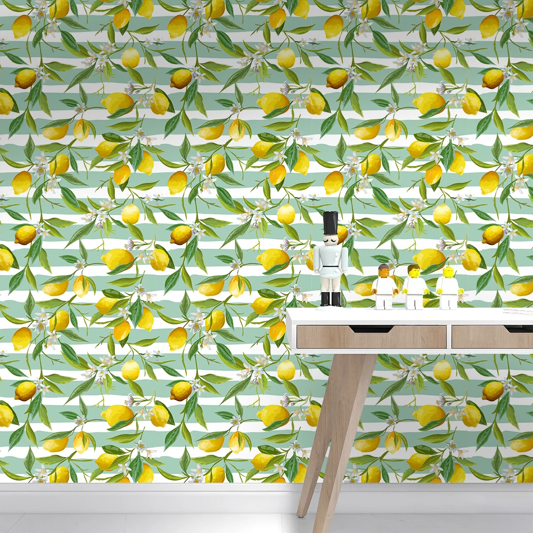 Peel and Stick Fruit Pattern Wallpaper Lemon Oranges Tree Floral Wallpaper Kitchen Cabinet Decor Self-Adhesive Wallpaper