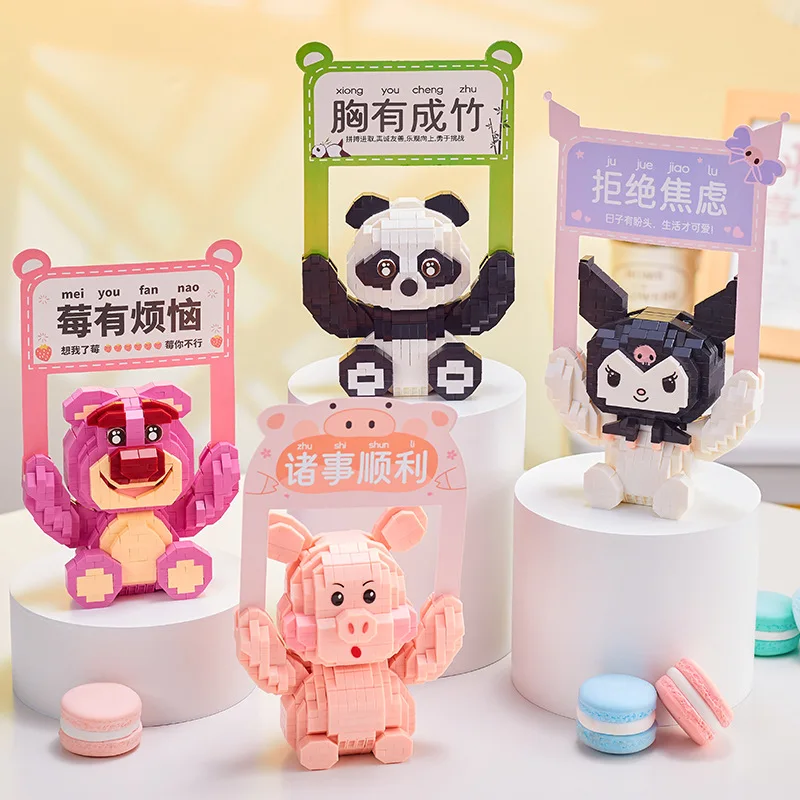 

Kawaii Panda Kuromi Diamond Building Blocks Disney Losto Mini Micro Brick Figures Cartoon Pig Model Toys For Kids