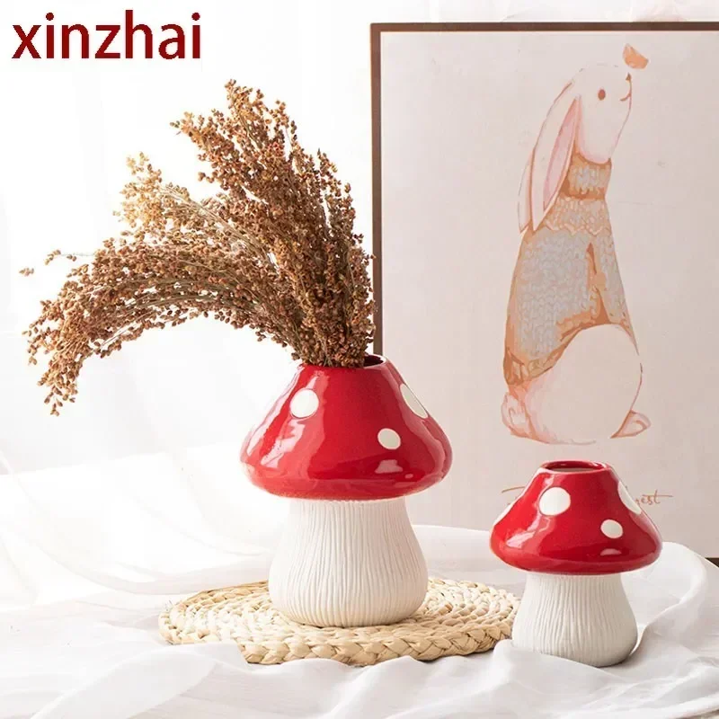 boyouCeramic Mushroom Vase Flower Arrangement Bud Pot Desk Ornament Living Room Home Decoration Accessories Centerpieces Gift