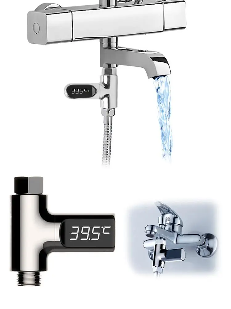 Thermomètre de douche d'eau domestique à affichage LED 5-85 ℃ Thermomètre à eau auto-alimenté à débit, surveillance de l'énergie pour soins de bébé, compteur intelligent