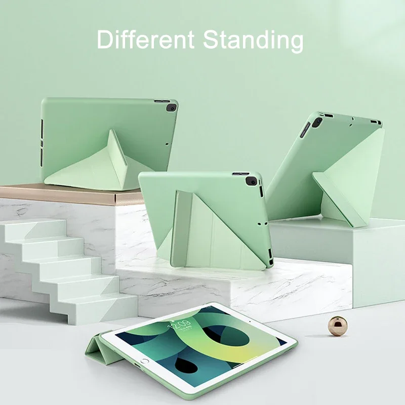 Untuk iPad Air Pro casing MINI 3th 4th th ke-6 ke-7 9th 10.2 10.9 11 12.9 13 inci y-fold kulit lembut penutup lengan berdiri