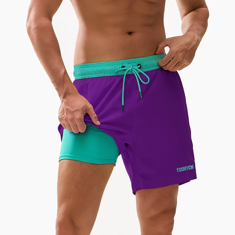 Neueste Herren-Shorts 2-in-1 mit langem Innenfutter, schnelltrocknend, Strand- und Surf-Badehose für Herren, Badeshorts mit Taschen, Damen-Sommer-Laufhose – Detail 10