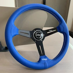 14inch 350mm Blue Perforated Leather Steering Wheel  Universal Racing Drifting Steering Wheel Black Spoke