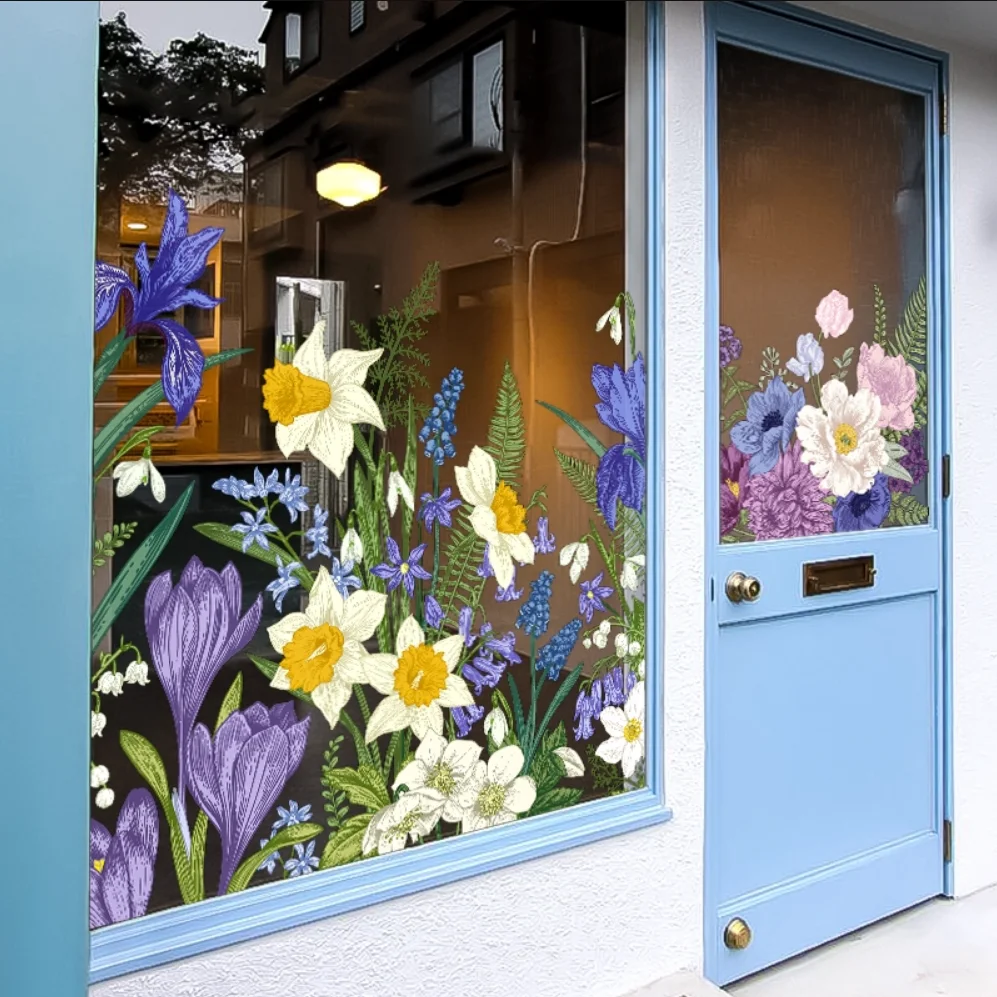 Home window atmosphere layout Glass door stickers Flower electrostatic stickers Shopping mall french window decoration