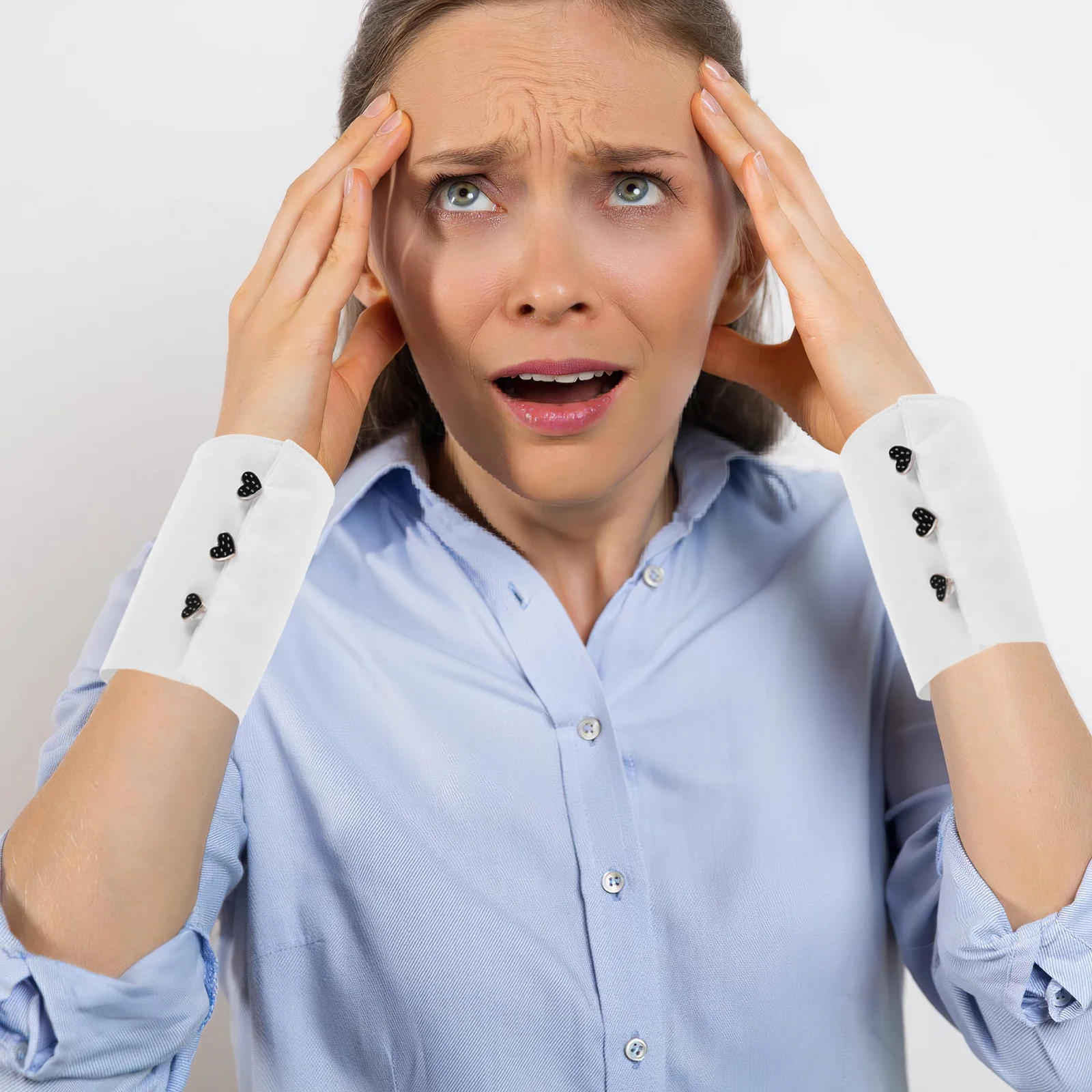 여성용 하트 버튼 가짜 셔츠 소매 커프스 팔 액세서리 면 소재 손목 커프스 세련된 레이어드 룩 1쌍 화이트 탈부착 가능 슬리브