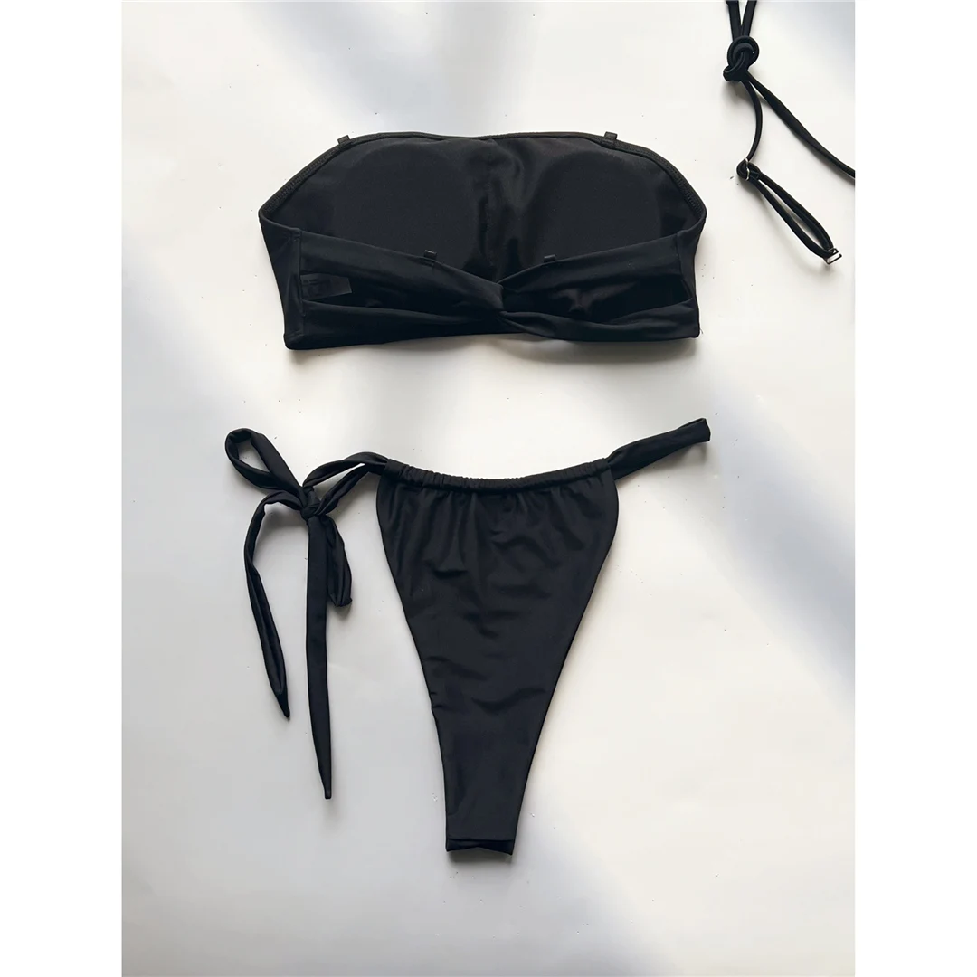 XS - L Bandeau-Bikini mit hohem Beinausschnitt und Riemchen, Damen-Badeanzug, zweiteiliges Bikini-Set, Badebekleidung, Badeanzug, Modell V5560 – Detail 11