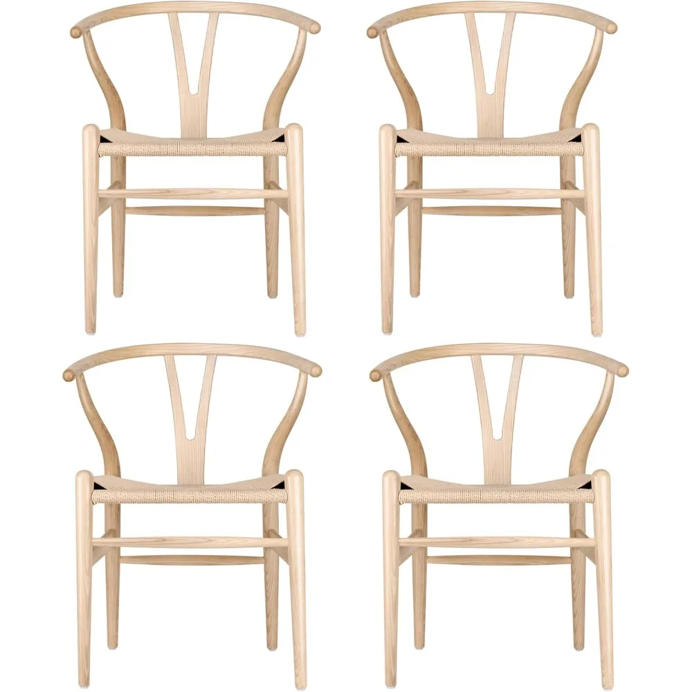 

Set of 4 Wishbone Chair Solid Wood Y Chair Mid-Century Armrest Dining Chair,natural Hemp Woven Rope Cord Seat(Wood - Natural)