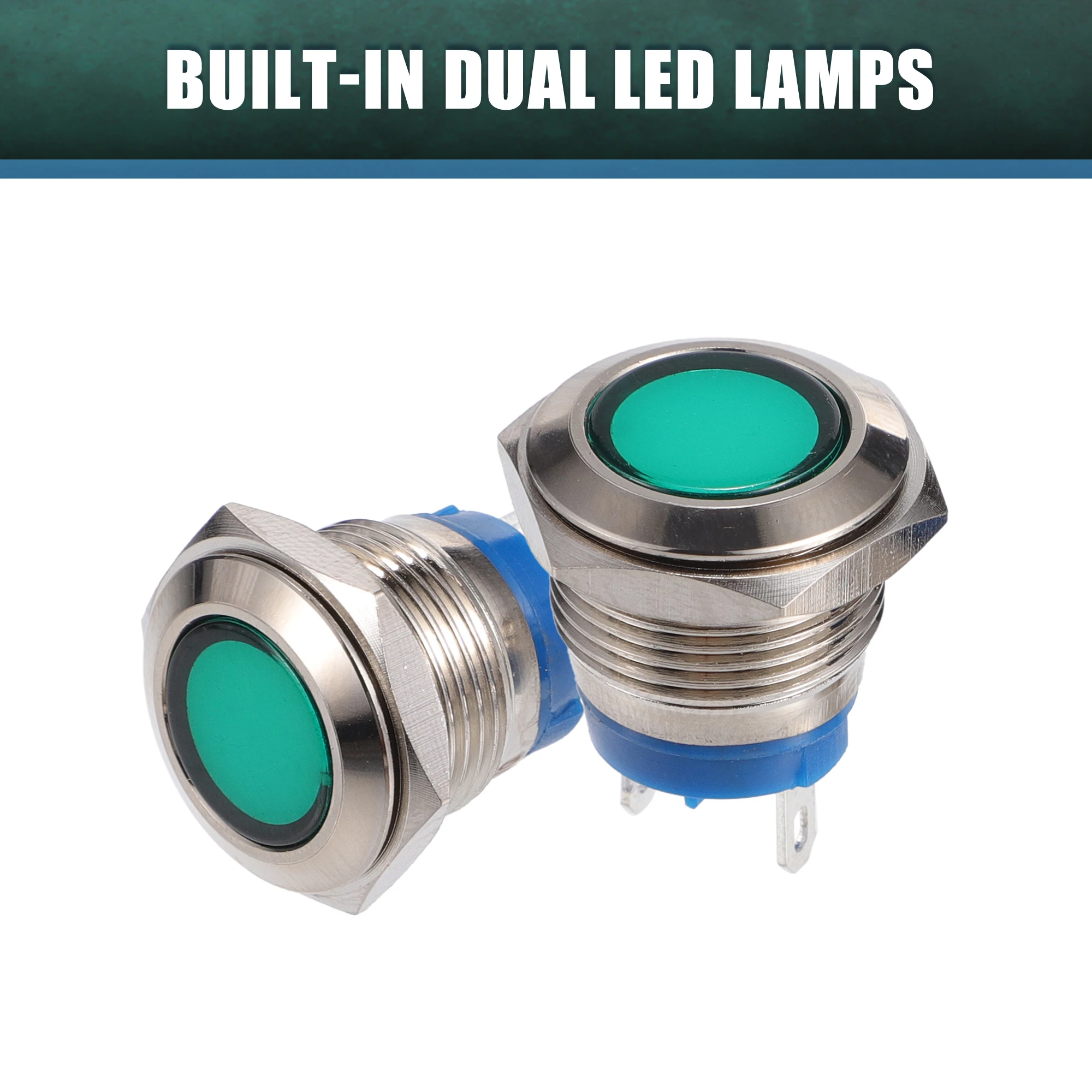 UXCELL 5 قطع 16 ملم LED مقاوم للماء مؤشر الطيار إشارة تحذير ضوء داخلي أخضر