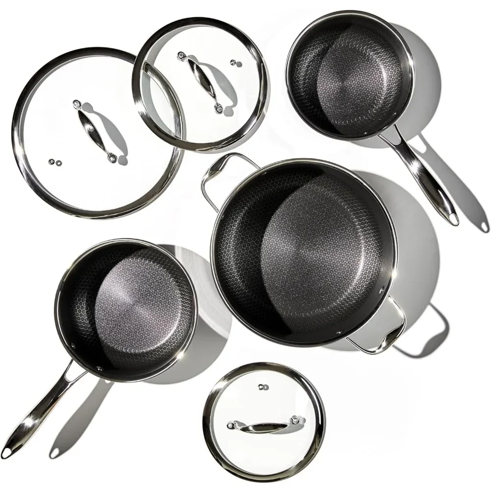 Nonstick 6-Piece Pot Set with Trivets,2, 3, and 8-Quart Pots with Tempered Glass Lids,2 Silicone Trivets Included