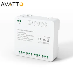 AVATTO Tuya Wifi 4 Channels Switch Module,7-32V/85-250V RF 433 Remote Control Relay,works with Alexa,Google home,Yandex Alice