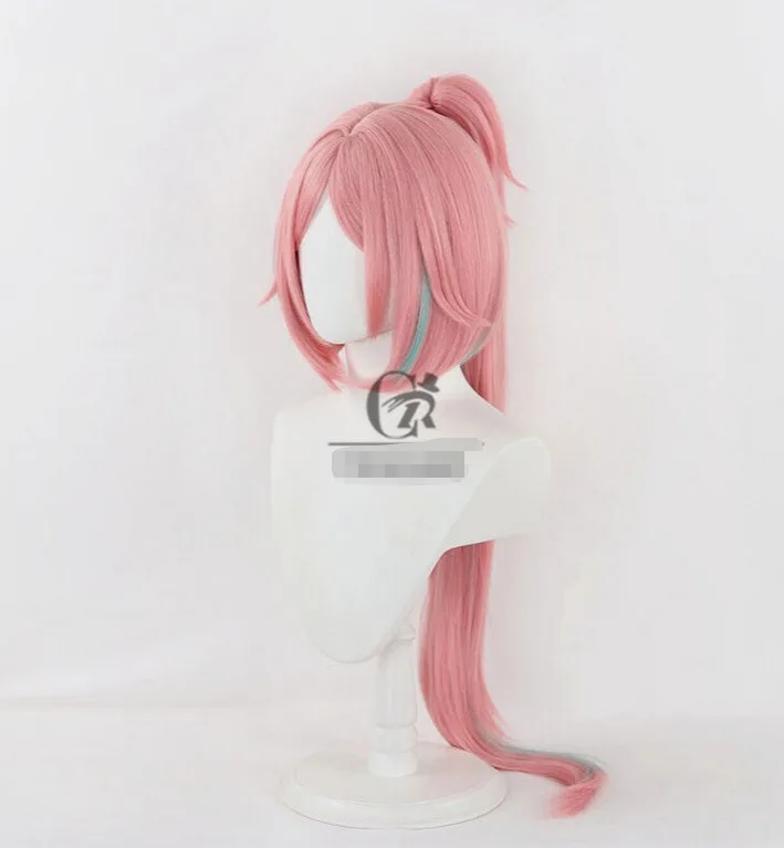 Game Honkai: Star Rail Rappa Cosplay Wig 100cm Pink Mixed Blue Ponytail Hair