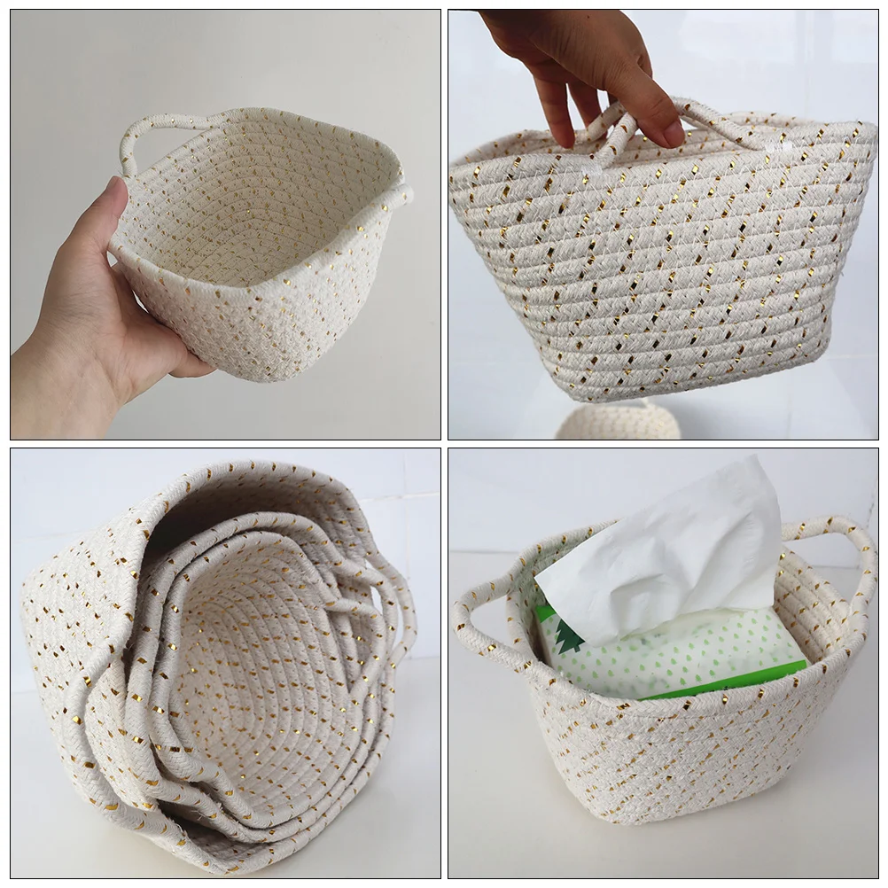 

Cotton Rope Storage Baskets Woven Desktop Holders Bedroom Makeup Organizers Toy Food Containers Portable Eco Friendly
