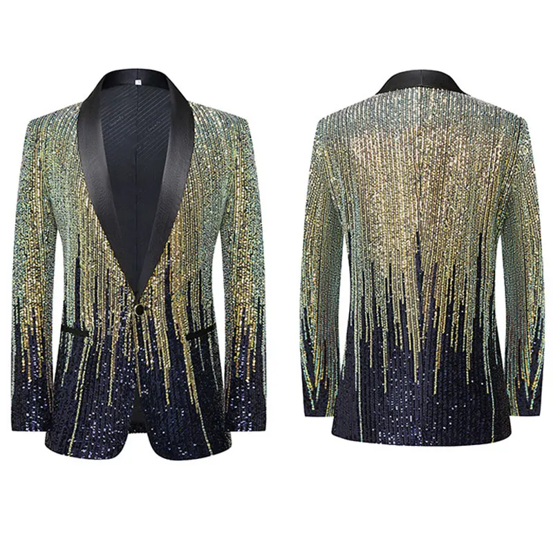 Abiti da ballo per ragazzi Blazer verde con paillettes sfumate di meteora da uomo Summer Bar Singer costumi da spettacolo teatrale