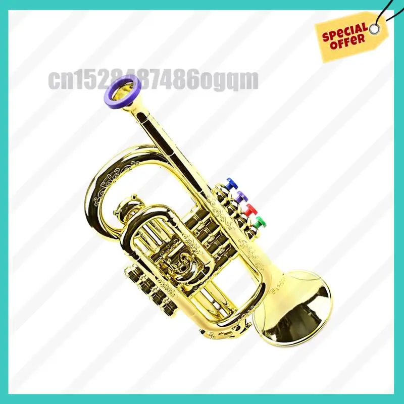 -ABJZ Trumpet Kids آلات النفخ التعليمية الموسيقية ABS Gold Trumpet مع 4 مفاتيح ملونة للأطفال