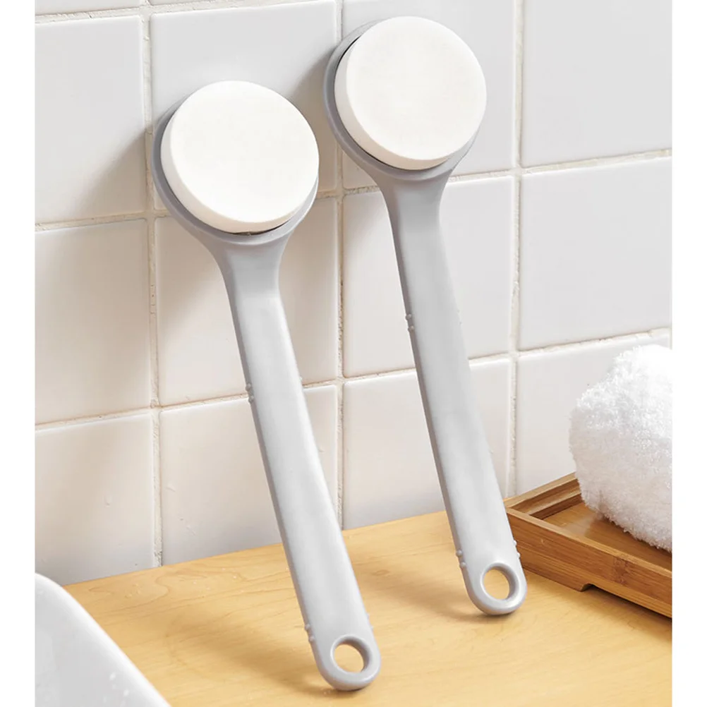 

1pc Pva Sponge Bath Brush Long Handle Durable Exfoliating Body Scrub For Back Feet Knees Smooth Skin Use Grey Home Bathroom