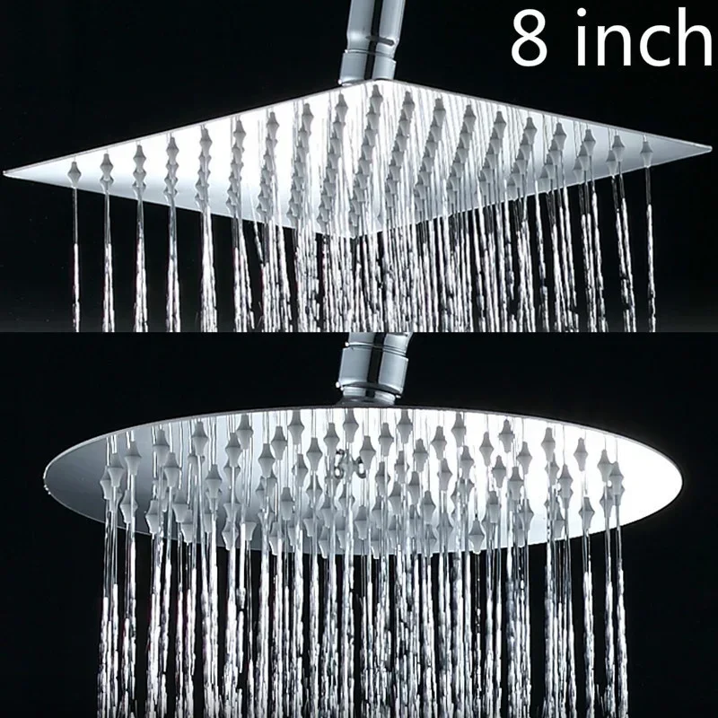 

8 inch Stainless Steel High Quality Square Top Rainfall Shower Head Big Round Shower Head