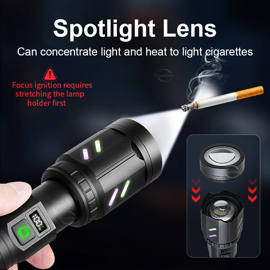 5000LM Tactical Firestarter Led Flashlight Focused Light Source Can Light A Flame Rechargeable Torch Laser Pointer for Outdoor