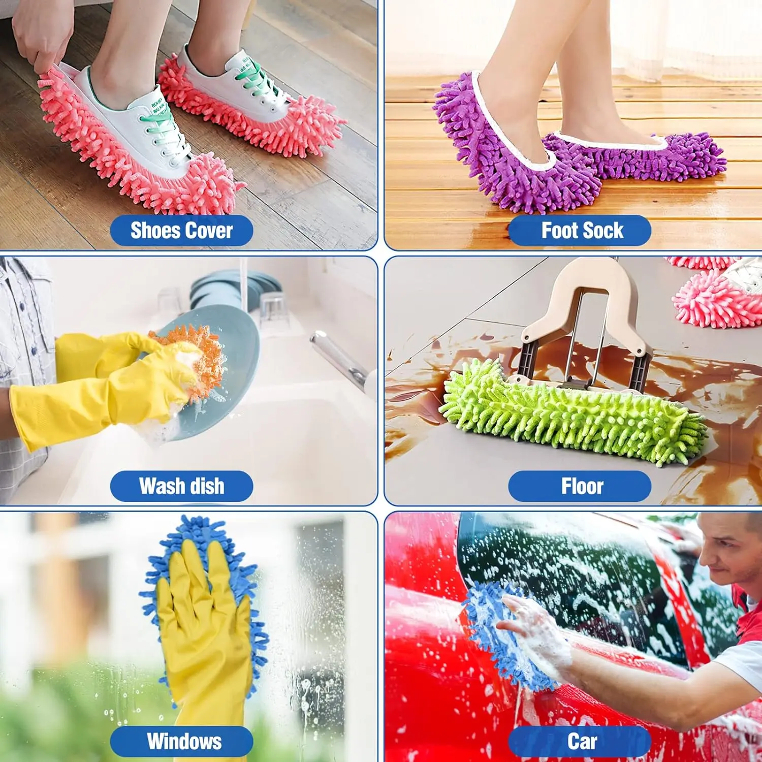 10Pcs Mop Slippers for Floor Cleaning Washable Shoes Cover Soft Microfiber Dust Mops Mop Socks Reusable for Women Men Kids Foot