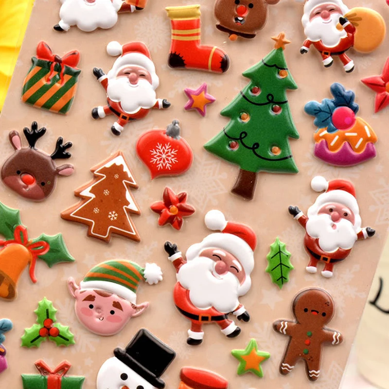 1Sheets Christmas 3D Puffy Bulk Stickers Cartoon Santa Claus Sticker DIY Scrapbook Decoration Funny Kids Classic Toy Gift random