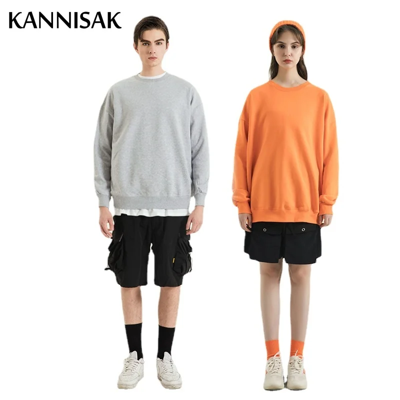 KANNISAK Oversize Sweatshirts Women 2022 Spring Autumn 100% Cotton Solid Harajuku Style Couple Pullovers Japanese Streetwear