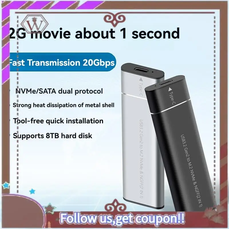 ABBG-M.2 Nvme SATA SSD Enclosure Adapter Tool-Free USB 3.2 Gen2 20Gbps External Nvme To USB SATA M-Key / B+M Key
