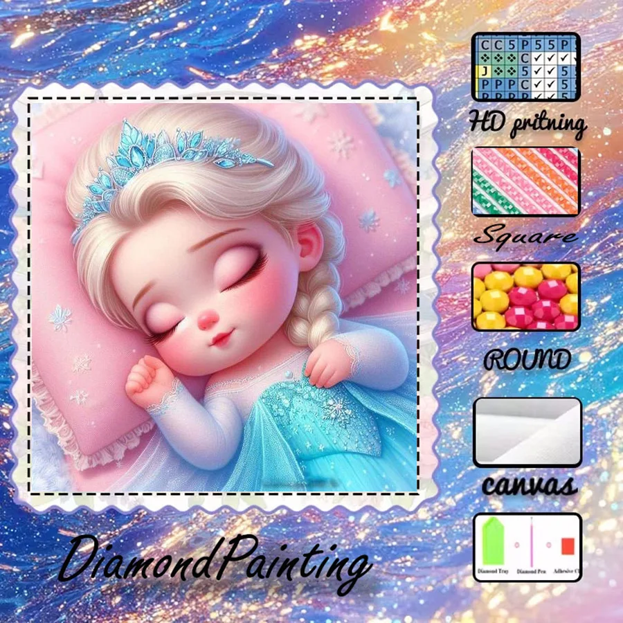 1 Stück - Potdemiel-5D-DIY - Beflockter Stoff - Spezialbohrer - Diamantmalerei-Set - Prinzessin, Krone - Diamantkunst