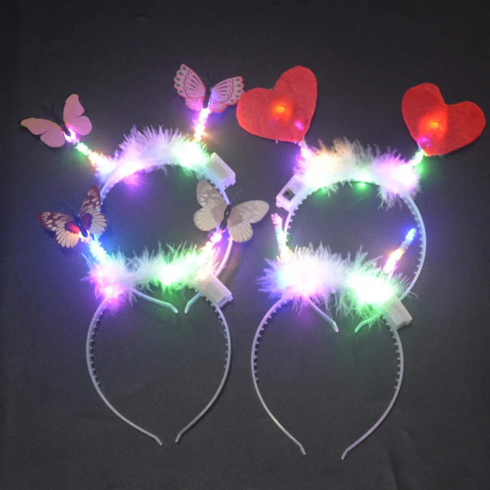 10pcs Light up LED Glow Butterfly Heart Headband Tentacle Duck Bunny Ear Hair Clip Birthday Wedding  Party Decoration Christmas