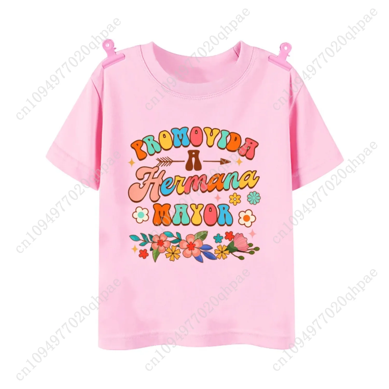 سأصبح أخت كبيرة قميص مطبوع إسباني الأخت الكبرى تي شيرت إعلان الحوامل ملابس الفتيات قمصان قصيرة الأكمام المحملة #3