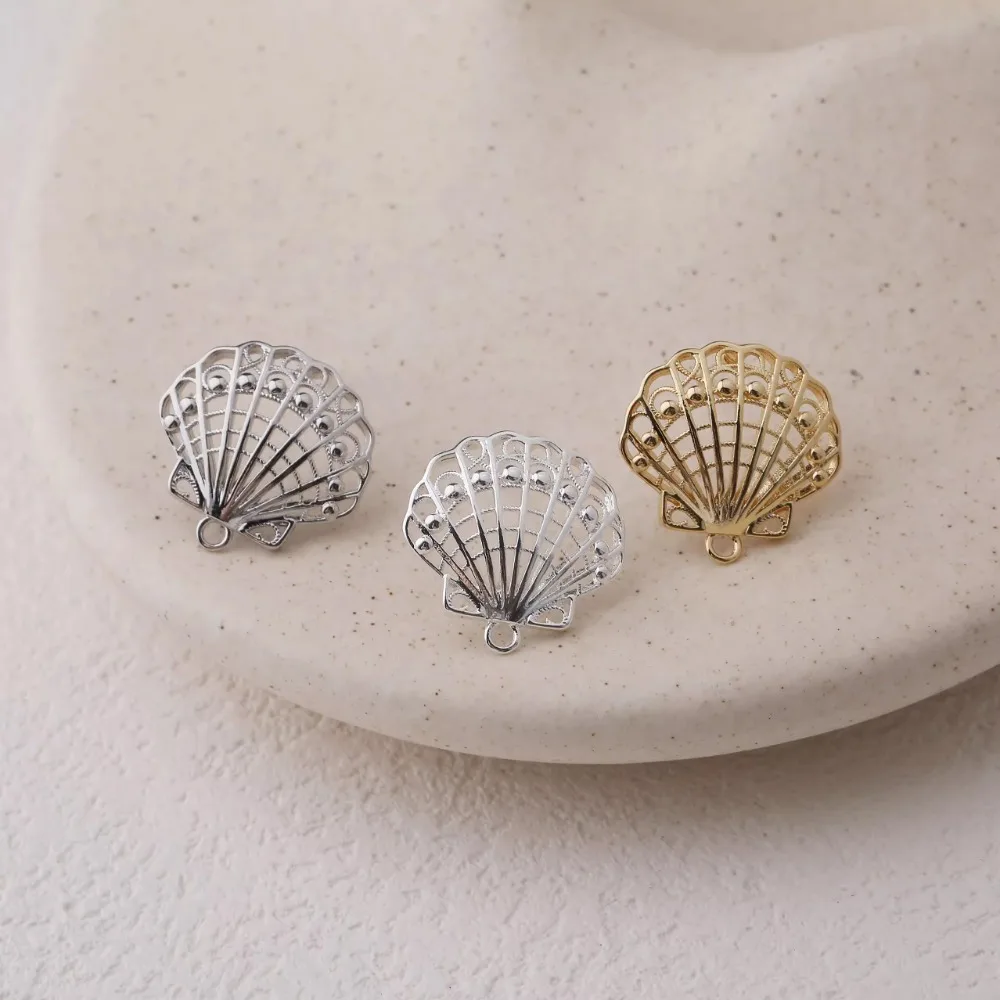 2 قطعة قذيفة داينتي التقوقع الأذن ترصيع لصنع المجوهرات أقراط مكونات DIY بها بنفسك النحاس 14 كيلو مطلية بالذهب اكسسوارات 18*18 مللي متر